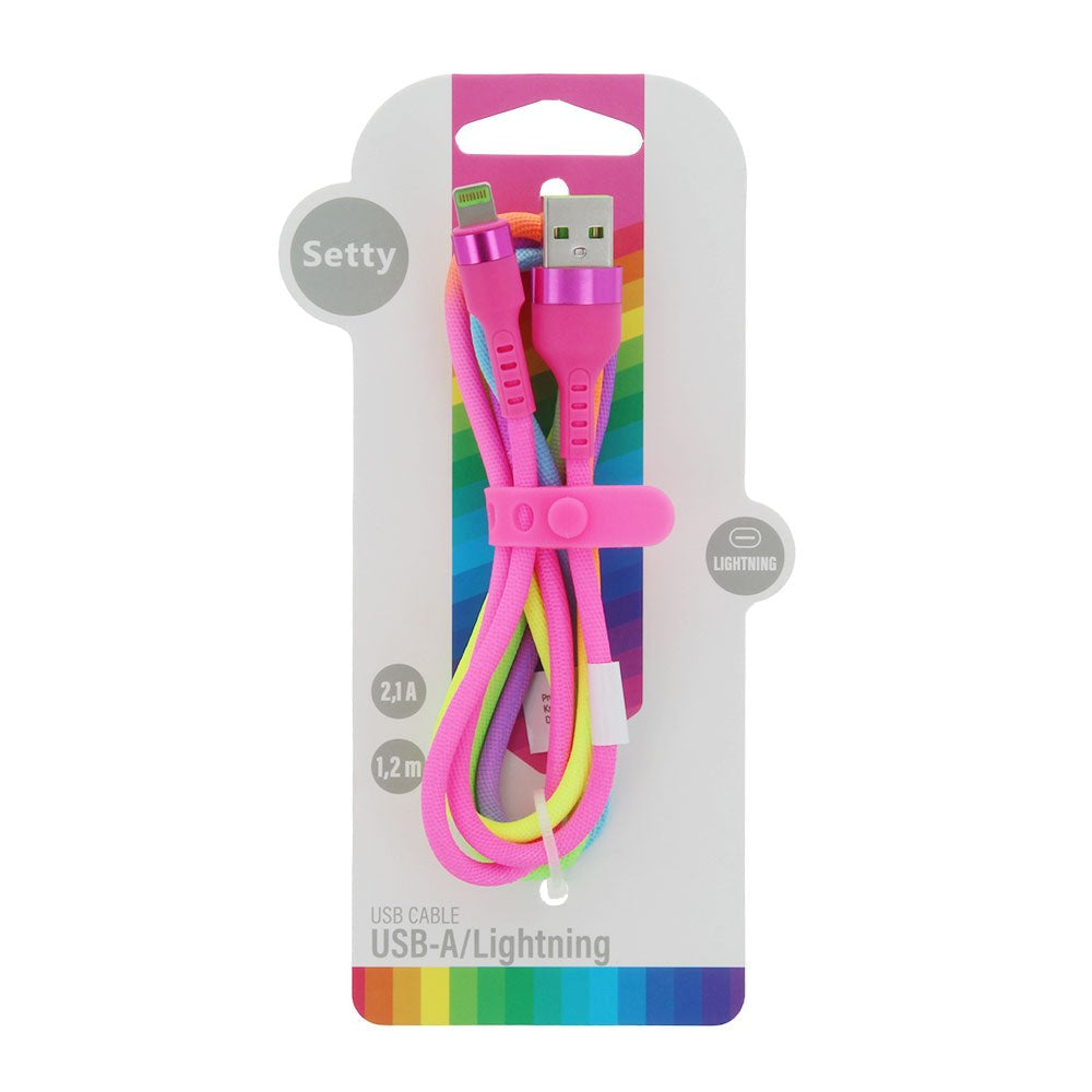 USB-A til Lightning-kabel 10 W fra Setty - 1,2 m. - Regnbuen