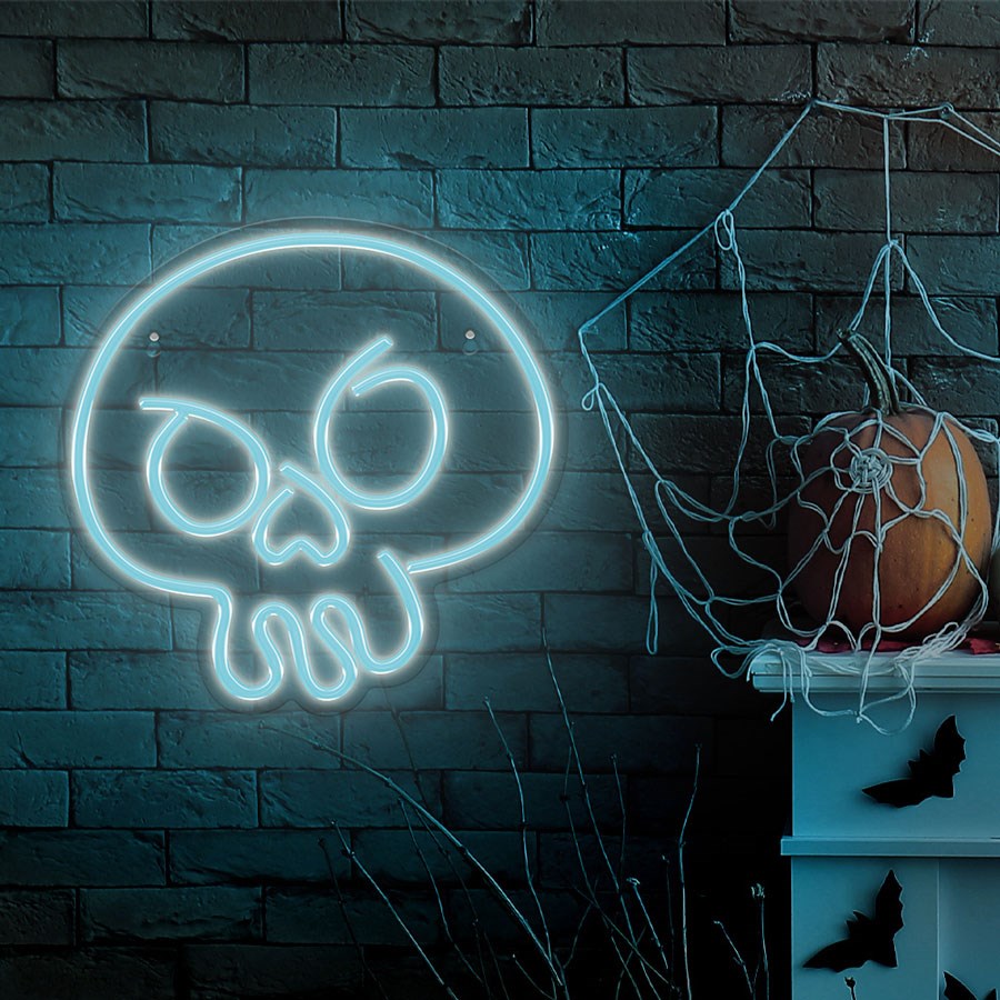 Forever Light LED Neon Sign Halloween - Blue Light m. Hodeskalle