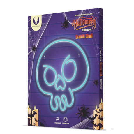 Forever Light LED Neon Sign Halloween - Blue Light m. Hodeskalle