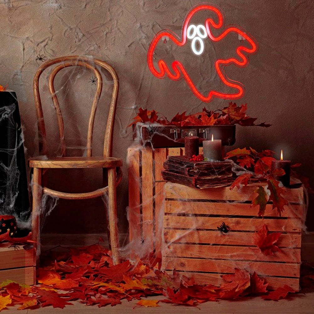 Neolia LED neonskilt Halloween - Rødt og hvitt lys m. Spøkelse