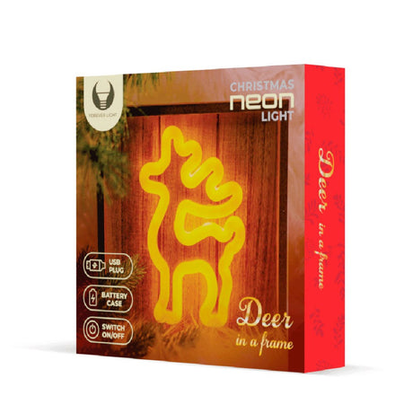 Forever Light Neon julepynt m. Treramme LED - Varmt hvitt lys m. Reinsdyr