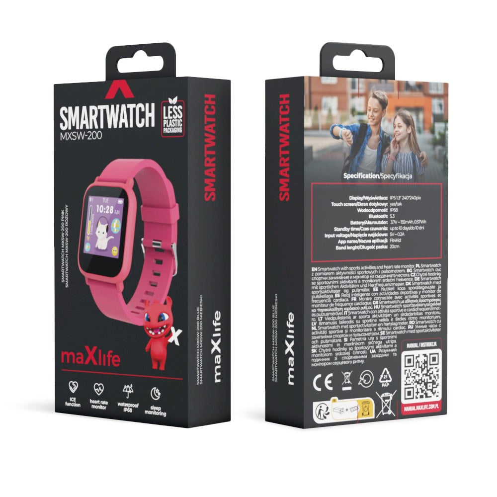 Maxlife MXSW-200 Smartwatch m. Pulsmåler og vanntett - Rosa