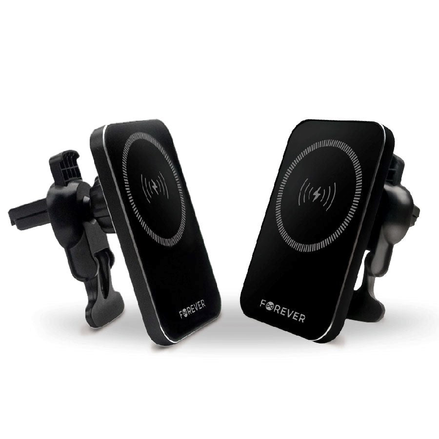 Forever MACH-100 magnetisk mobilholder for bilventilasjon m. Trådløs lading 15W - Sort