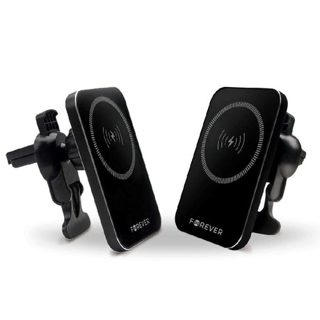 Forever MACH-100 magnetisk mobilholder for bilventilasjon m. Trådløs lading 15W - Sort