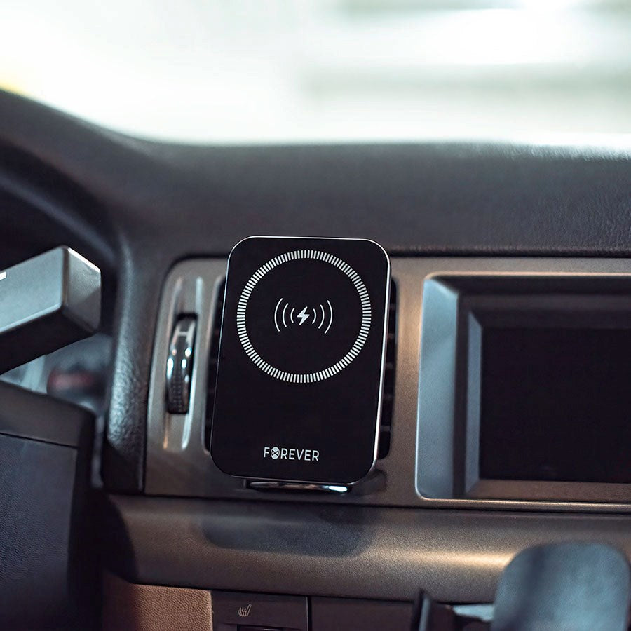 Forever MACH-100 magnetisk mobilholder for bilventilasjon m. Trådløs lading 15W - Sort