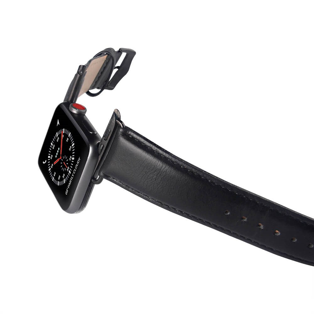 Apple Watch (38/40/SE/41/42 mm) GEAR Buffalo ekte lærrem - svart