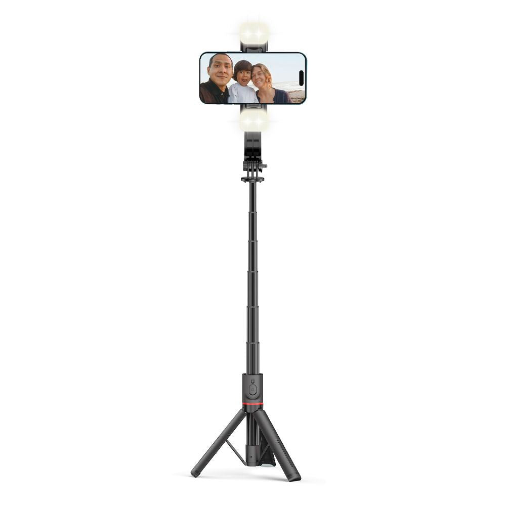 L05S Tech-Protect Selfie-pinne m. Stativ &amp; Led Lys - Bluetooth - Svart