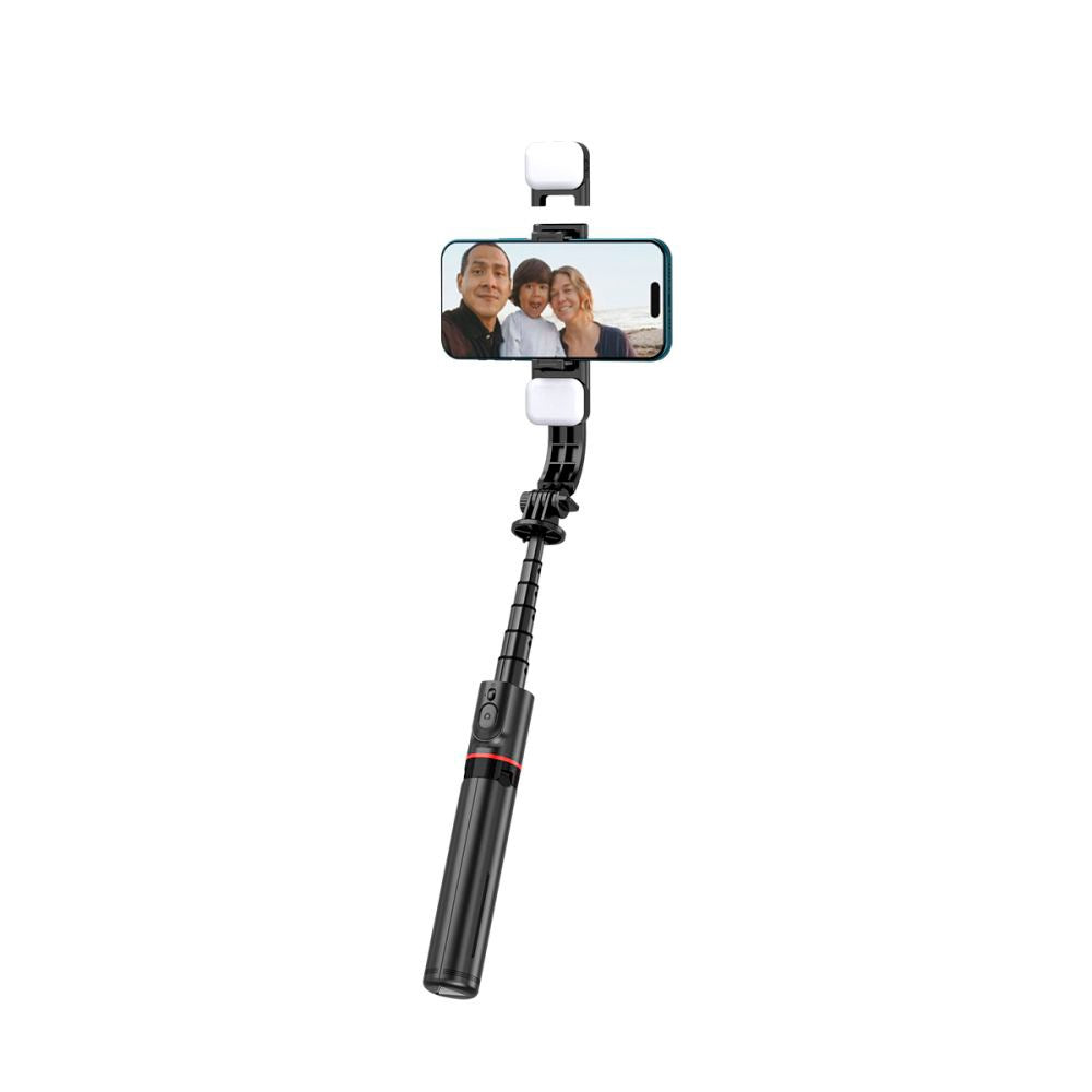 L05S Tech-Protect Selfie-pinne m. Stativ &amp; Led Lys - Bluetooth - Svart
