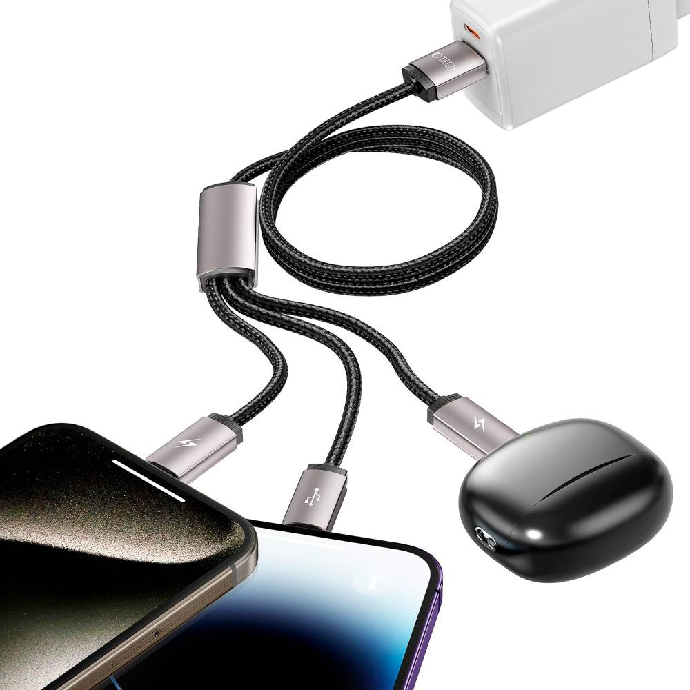 Tech-Protect Ultraboost 3-i-1 Lightning / USB-C / Micro-USB 3.5A-kabel - 1 m. - Grå