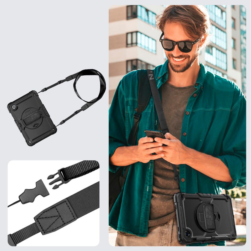 Lenovo Tab M11 Craftsman Cover m. Beskyttelsesfilm, håndholder og skulderstropp - Tech-Protect Solid360 - Svart