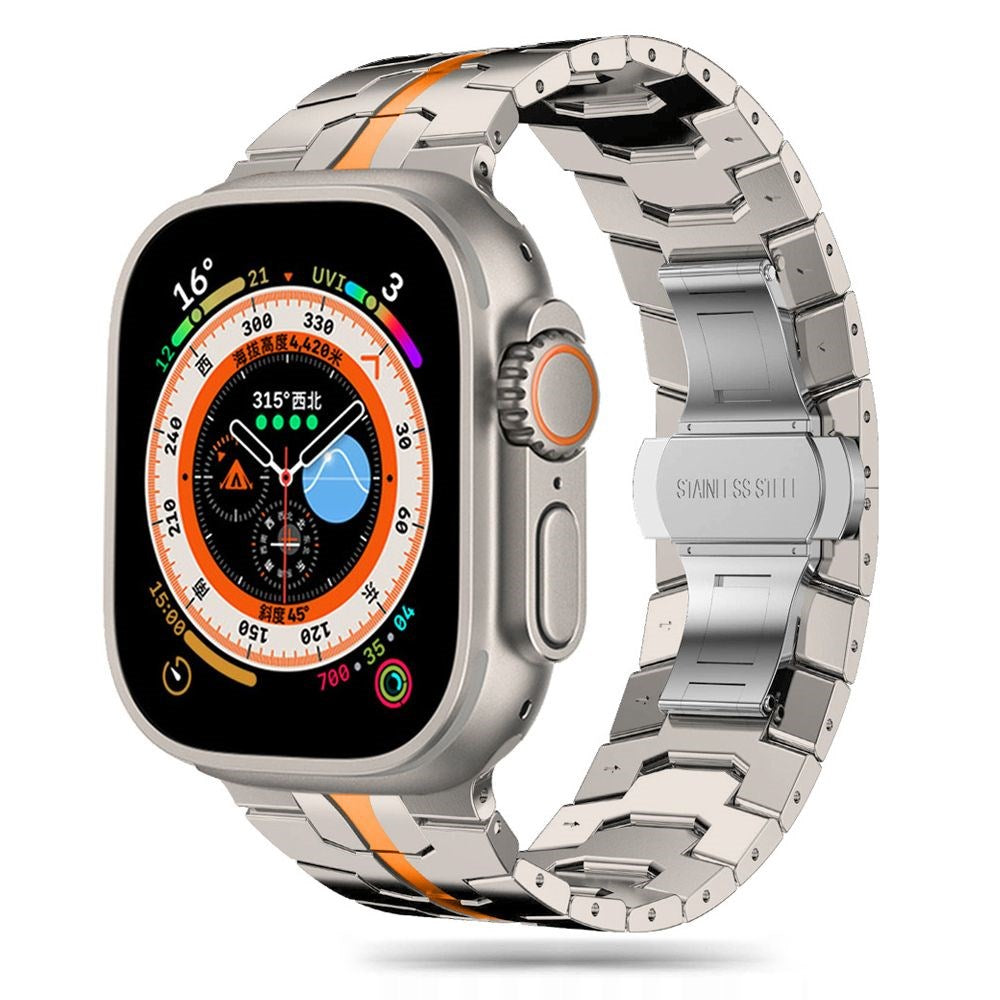 Apple Watch (42/44/SE/45/46/49 mm) Tech-Protect klokkerem i rustfritt stål - titan / oransje
