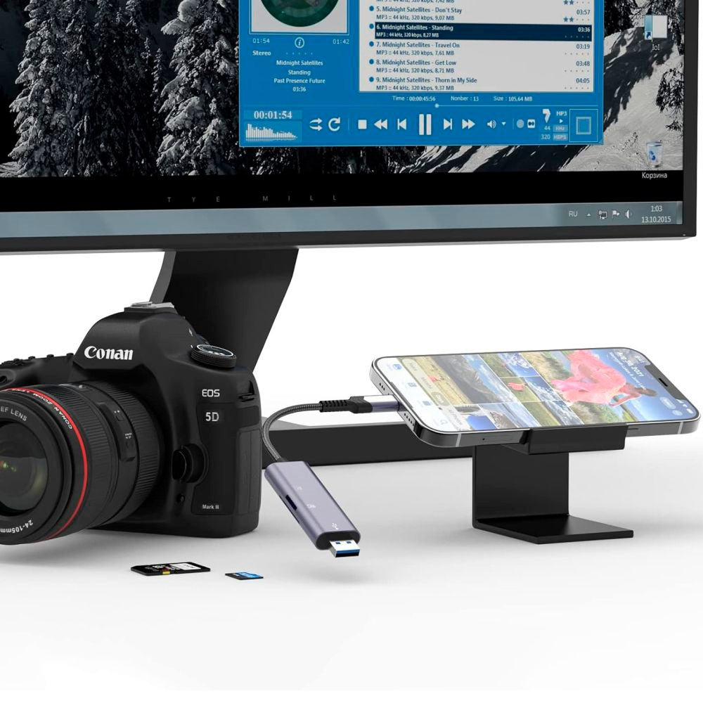 Tech-Protect Ultraboost minnekortleser SD-kortadapter m. Lyn / USB-A / USB-C - Grå