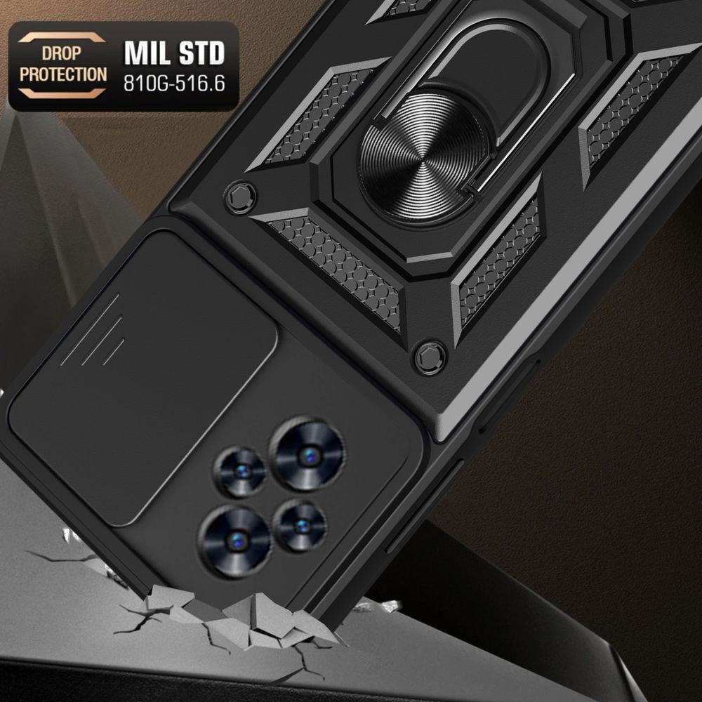 Realme C67 (4G) Tech-Protect Camshield Cover m. Magnetisk fingerring og stativfunksjon - svart