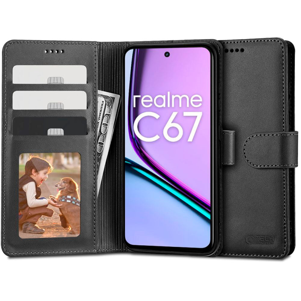 Realme C67 (4G) Tech-Protect Flip Wallet m. Lommebok - Svart