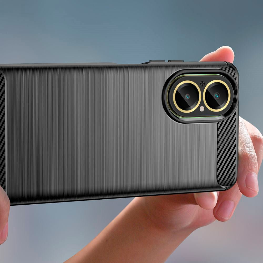 Realme C67 (4G) Tech-Protect fleksibelt plastkarbon bakdeksel - svart