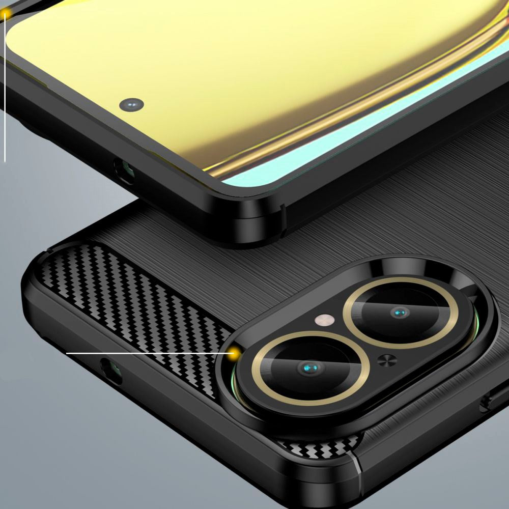 Realme C67 (4G) Tech-Protect fleksibelt plastkarbon bakdeksel - svart