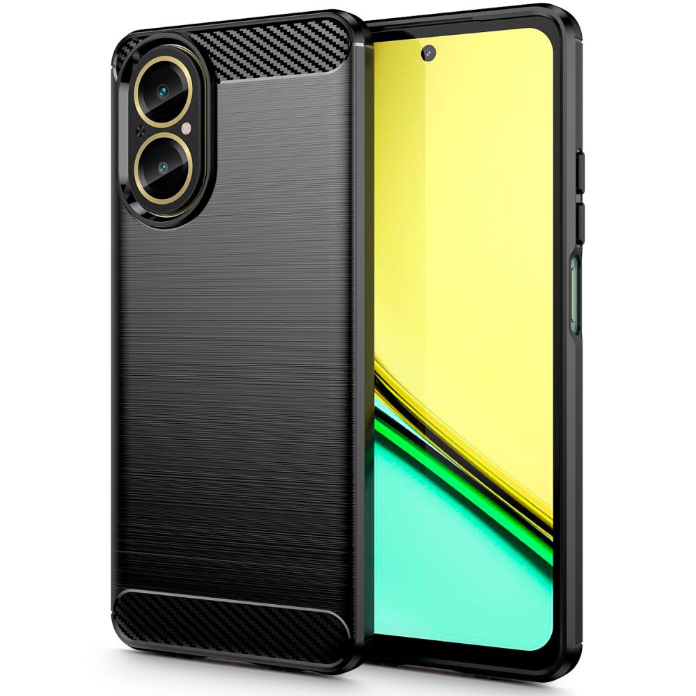 Realme C67 (4G) Tech-Protect fleksibelt plastkarbon bakdeksel - svart