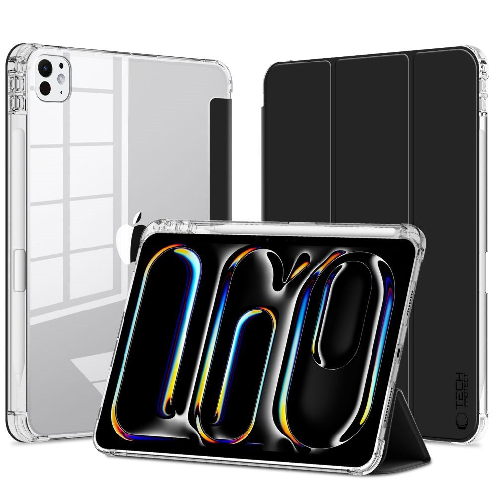 iPad Pro 11" (2025 / 2024) Tech-Protect SC Hybrid Flip Cover m. Apple Pencil Holder - Sort / Gennemsigtig
