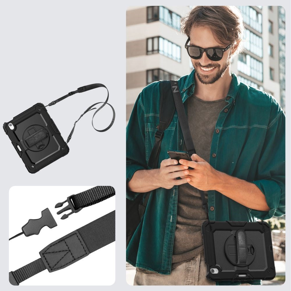 iPad Air 11" (2025 / 2024) Tech-Protect Håndværker Bagside Cover m. Beskyttelsesfilm, Håndholder & Skulderstrop - Sort