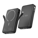 Tech-Protect LifeMag 10 000 mAh PowerBank med integrert USB-C og Lightning-kabel og USB-A og USB-C-kontakter - MagSafe-kompatibel - Svart