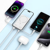 Tech-Protect LifeMag 10 000 mAh PowerBank med integrert USB-C og Lightning-kabel og USB-A og USB-C-kontakter - MagSafe-kompatibel - Hvit