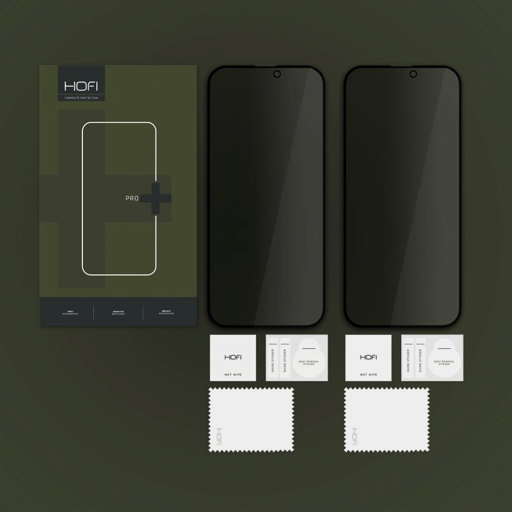 iPhone 16 Pro Max Hofi Glass Pro+ skjermbeskytter m. Personvern - Veskevennlig - 2-Pack - Black Edge