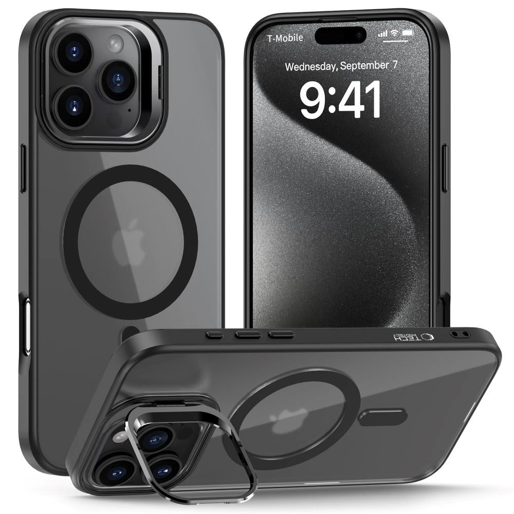 iPhone 16 Pro Tech-Protect Magstand Bakdeksel - MagSafe-kompatibel - Mattsvart