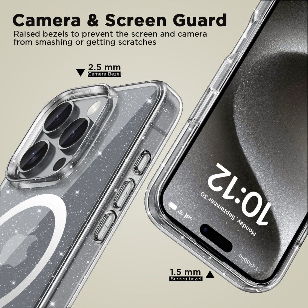 iPhone 16 Pro Max Tech-Protect Flexair Hybrid Bakdeksel - MagSafe-kompatibel - Gjennomsiktig / Glitter