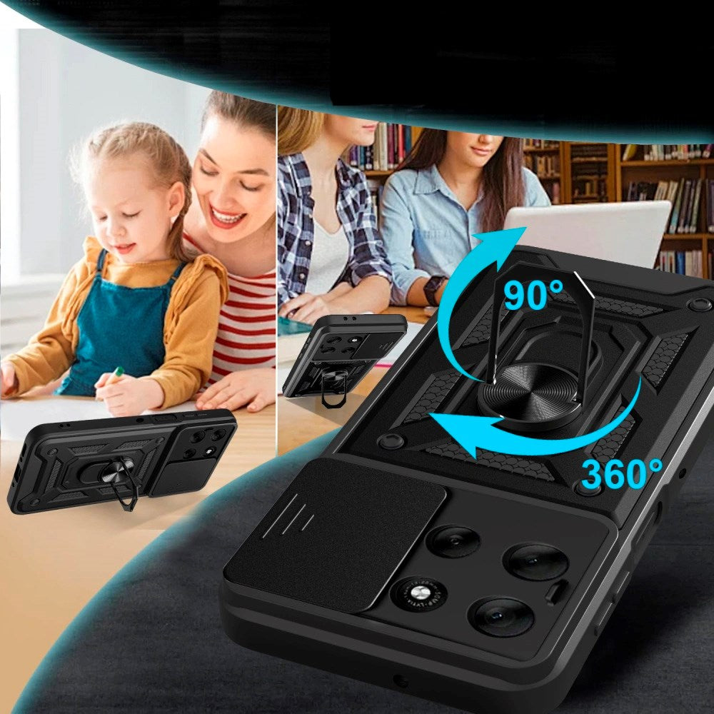 Motorola Moto G56 Tech-Protect Case m. Magnetisk Fingerring - Camslider - Ståfunktion - Sort