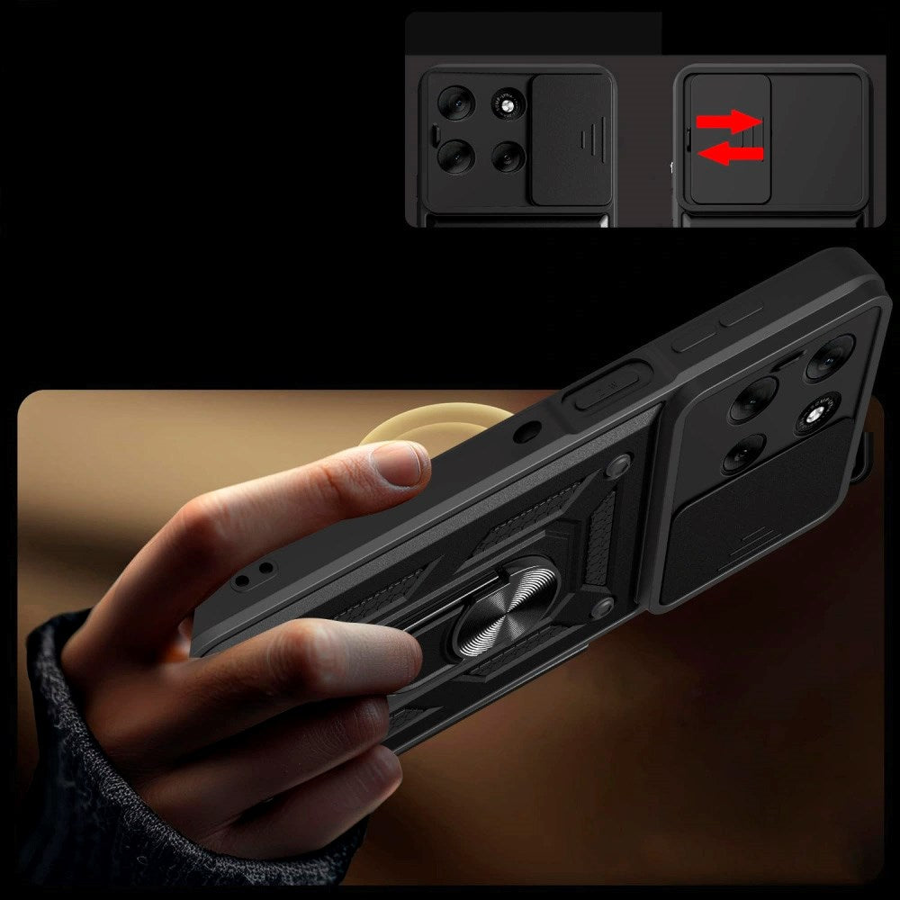 Motorola Moto G56 Tech-Protect Case m. Magnetisk Fingerring - Camslider - Ståfunktion - Sort