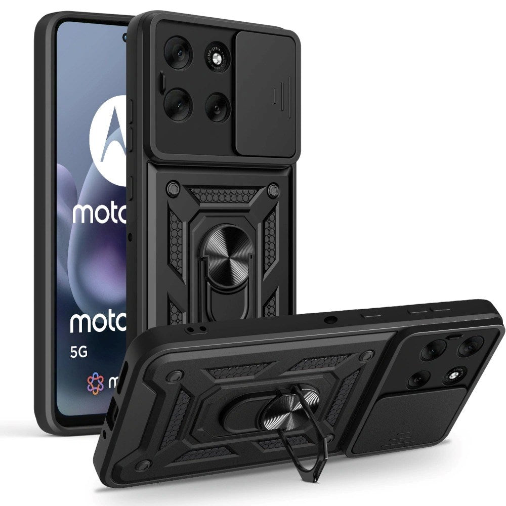 Motorola Moto G86 Tech-Protect Case m. Magnetisk Fingerring - Camslider - Ståfunktion - Sort