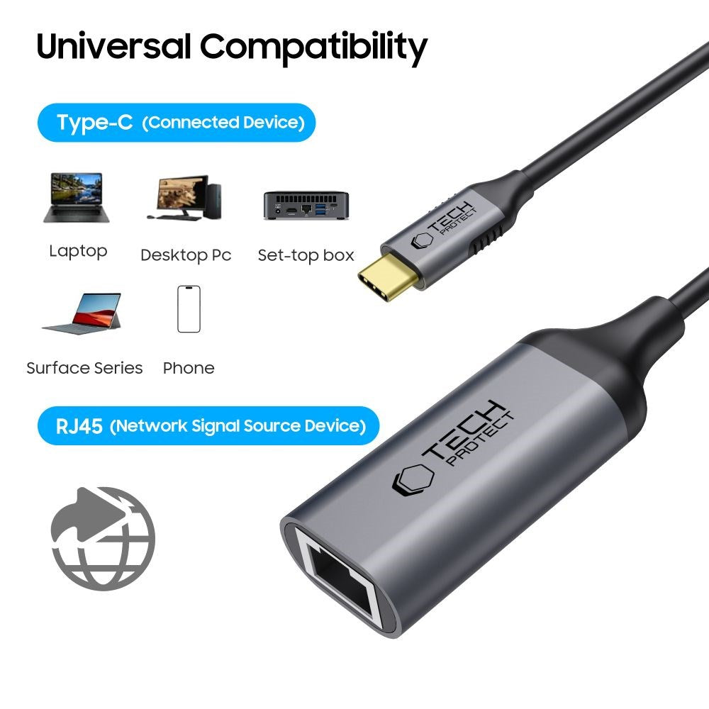 Tech-Protect USB-C til Ethernet RJ45 Ultraboost Adapter - 1000Mbps - Sort