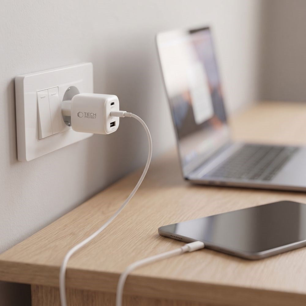 Tech-Protect 100W Vægoplader m. 1 x USB-A & 2 x USB-C - Hvid