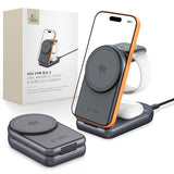 Tech-Protect A53 3-in-1 25W Trådløs Oplader til Smartphone + Smartwatch + Høretelefoner - MagSafe / Qi2 Kompatibel - Mørkegrå