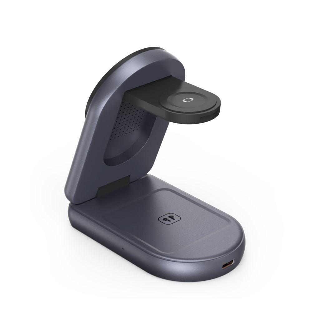 Tech-Protect A53 3-in-1 25W Trådløs Oplader til Smartphone + Smartwatch + Høretelefoner - MagSafe / Qi2 Kompatibel - Mørkegrå