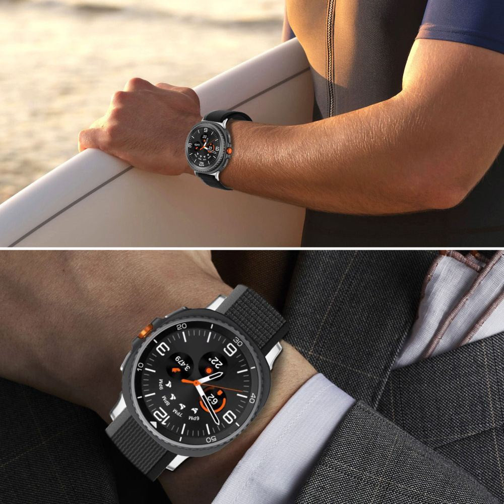 Samsung Galaxy Watch 8 / 9 / Classic (40 / 44 / 46mm) Tech-Protect Nylon Stripe Rem - Sort / Orange