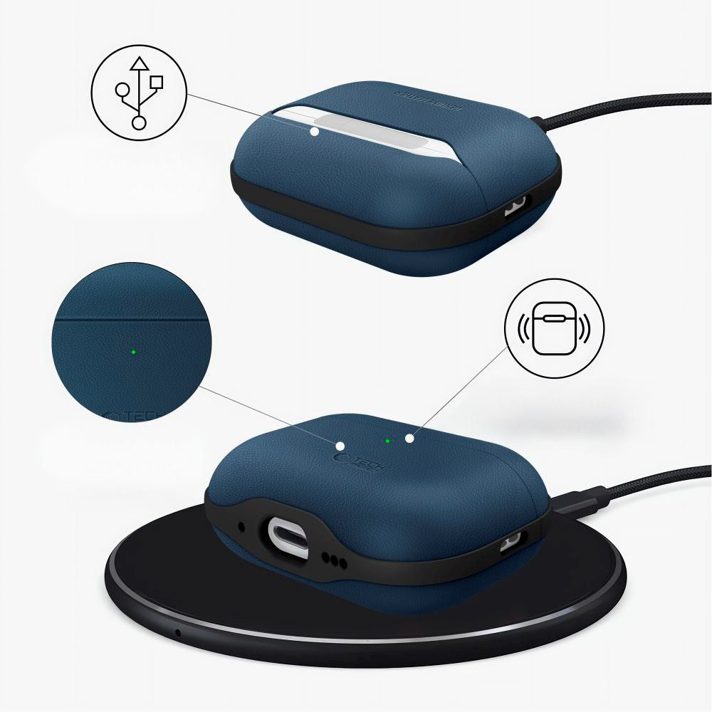 Tech-Protect Apple AirPods Pro (3. gen.) NaturalFit Kunstlæder Cover - Rem - Blå