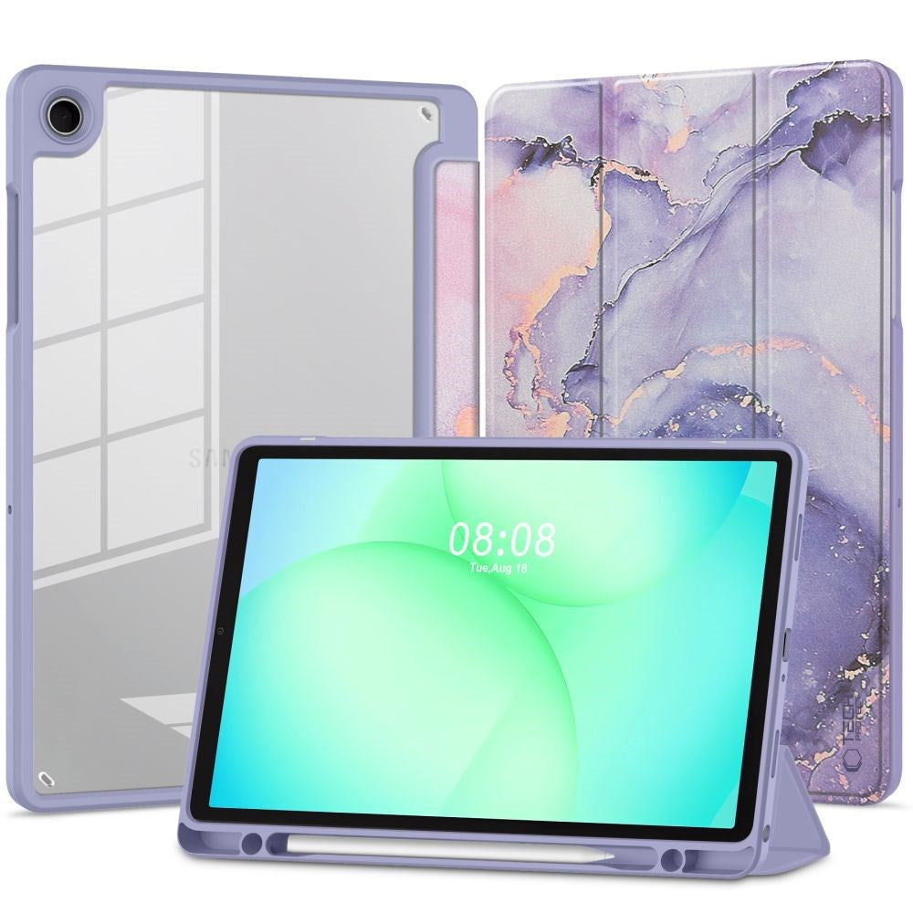 Tech-Protect SC Pen Hybrid Samsung Galaxy Tab A11 / A9 Flip Tablet Cover m. Stylus Holder - Lilla Marble/ Gennemsigtig