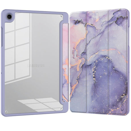 Tech-Protect SC Pen Hybrid Samsung Galaxy Tab A11 / A9 Flip Tablet Cover m. Stylus Holder - Lilla Marble/ Gennemsigtig