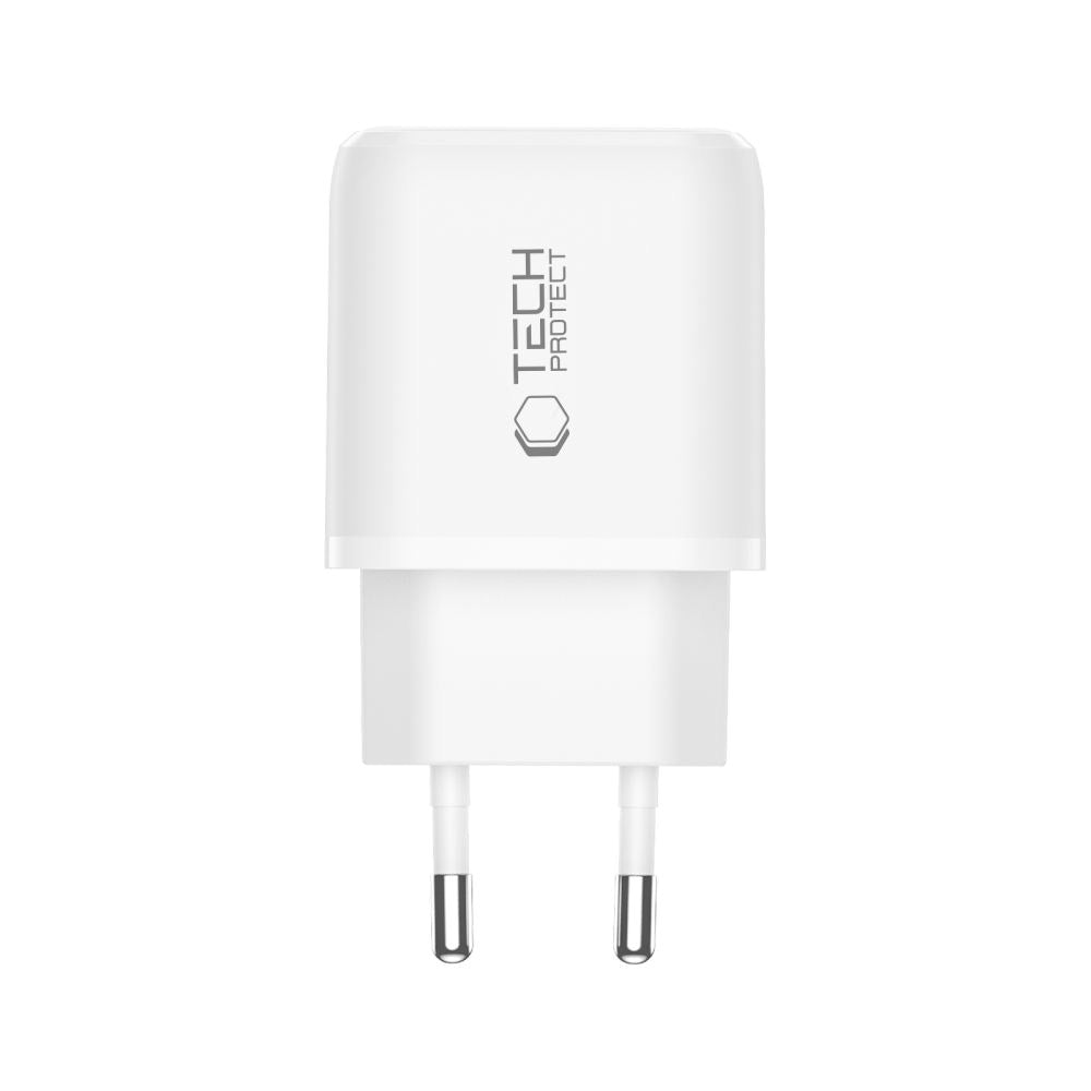 Tech-Protect Vægoplader - Lightning Kabel - 1 x USB-C & 1 x USB-A - 45W - Hvid
