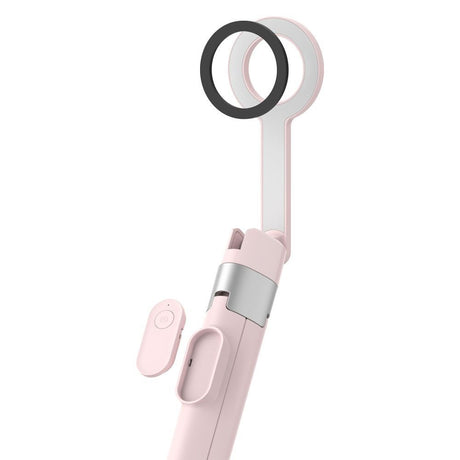 Tech-Protect L10S Bluetooth Tripod Selfie Stang - MagSafe Kompatibel - Lyserød / Sølv