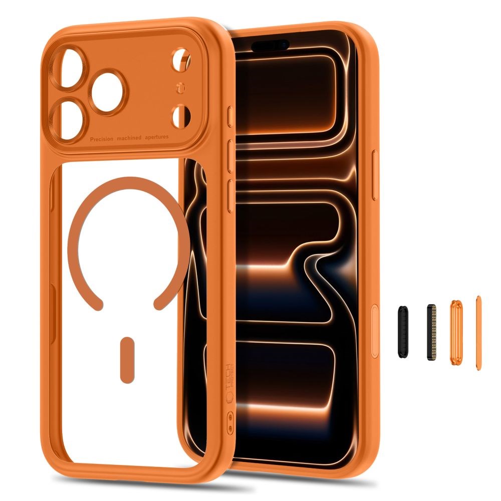 Tech-Protect iPhone 18 Pro Max / 17 Pro Max MagPeak Mobil Cover - MagSafe Kompatibel - Orange / Gennemsigtig