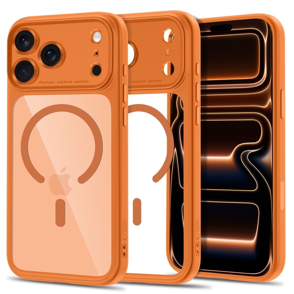 Tech-Protect iPhone 18 Pro Max / 17 Pro Max MagPeak Mobil Cover - MagSafe Kompatibel - Orange / Gennemsigtig