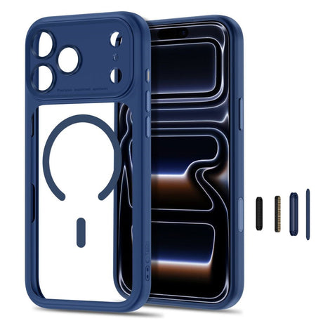 Tech-Protect iPhone 18 Pro / 17 Pro MagPeak Mobil Cover - MagSafe Kompatibel - Mørkeblå / Gennemsigtig