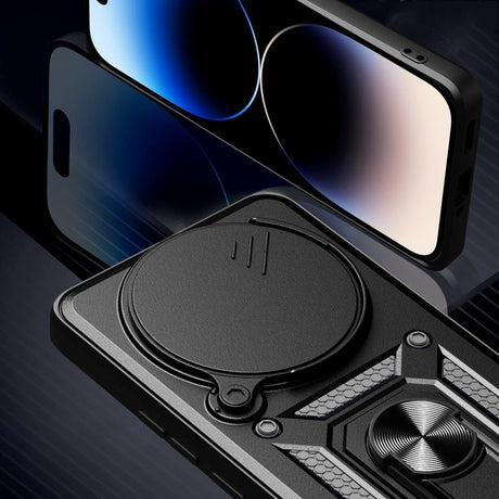 Xiaomi Redmi Note 14 Pro (5G) Tech-Protect Camshield Cover m. Magnetisk fingerring og stativfunksjon - svart