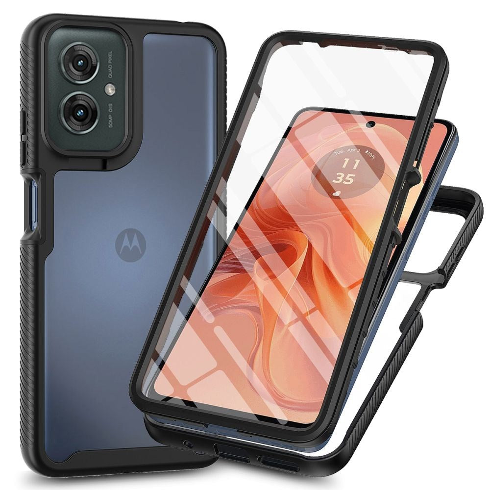 Tech-Protect - Motorola Moto G55 - Defense Cover m. Hybrid Glas - Gennemsigtig / Sort