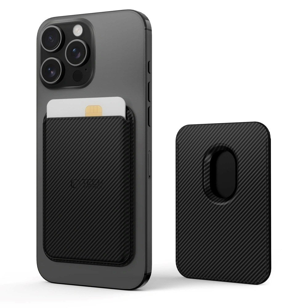 Tech-Protect MagWallet magnetisk og kunstskinnkortholder - MagSafe-kompatibel - Sort karbon
