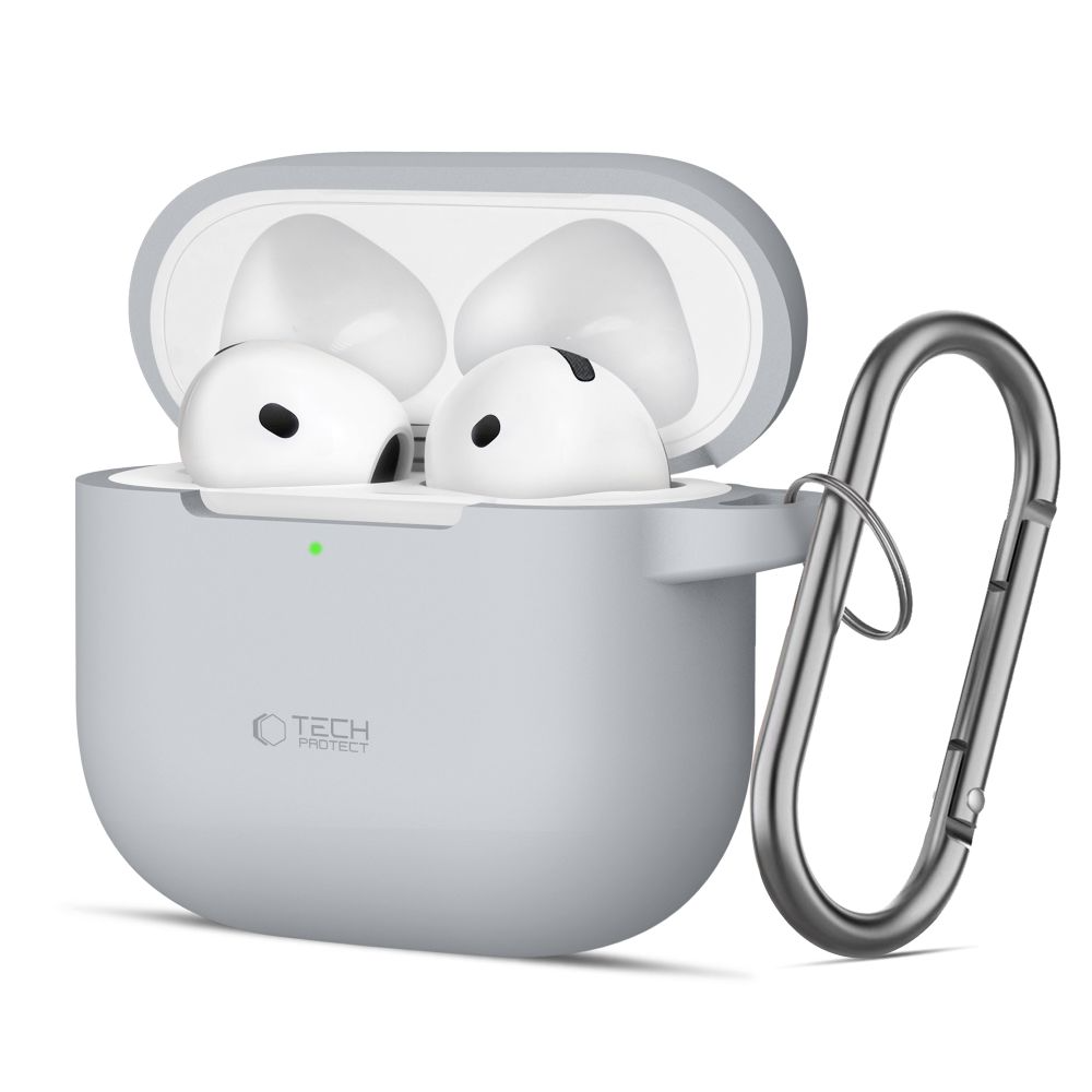 Tech-Protect Apple AirPods 4 silikondeksel m. Karabinhage - Grå