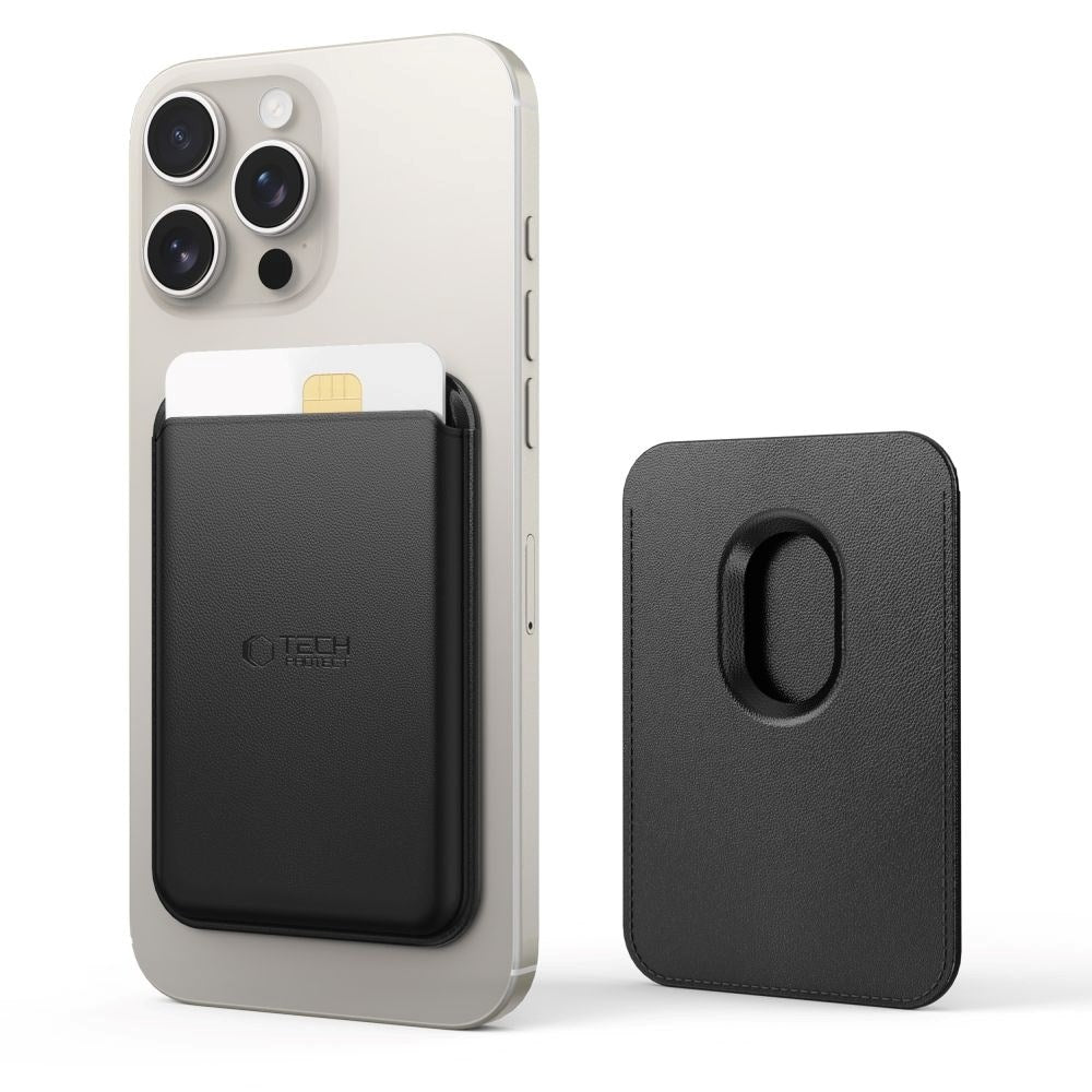 Tech-Protect MagWallet magnetisk kortholder i kunstskinn - MagSafe-kompatibel - Svart
