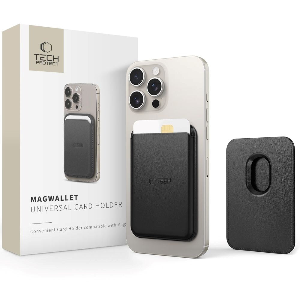 Tech-Protect MagWallet Magnetisk og Imiteret Læderkortholder - MagSafe Kompatibel - Sort